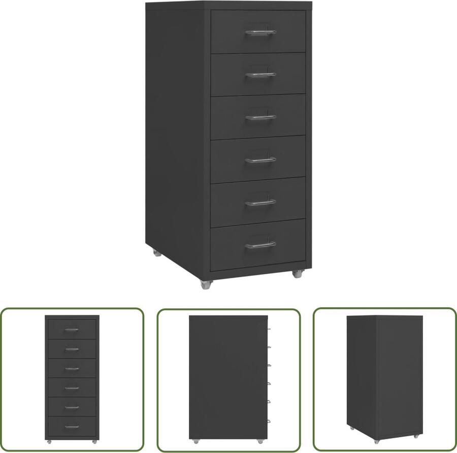 The Living Store Ladeblok verrijdbaar 28x41x69 cm metaal antracietkleurig Archiefkast Kasten Ladenkast Kantooraccessoires Administratiebureau - Foto 2