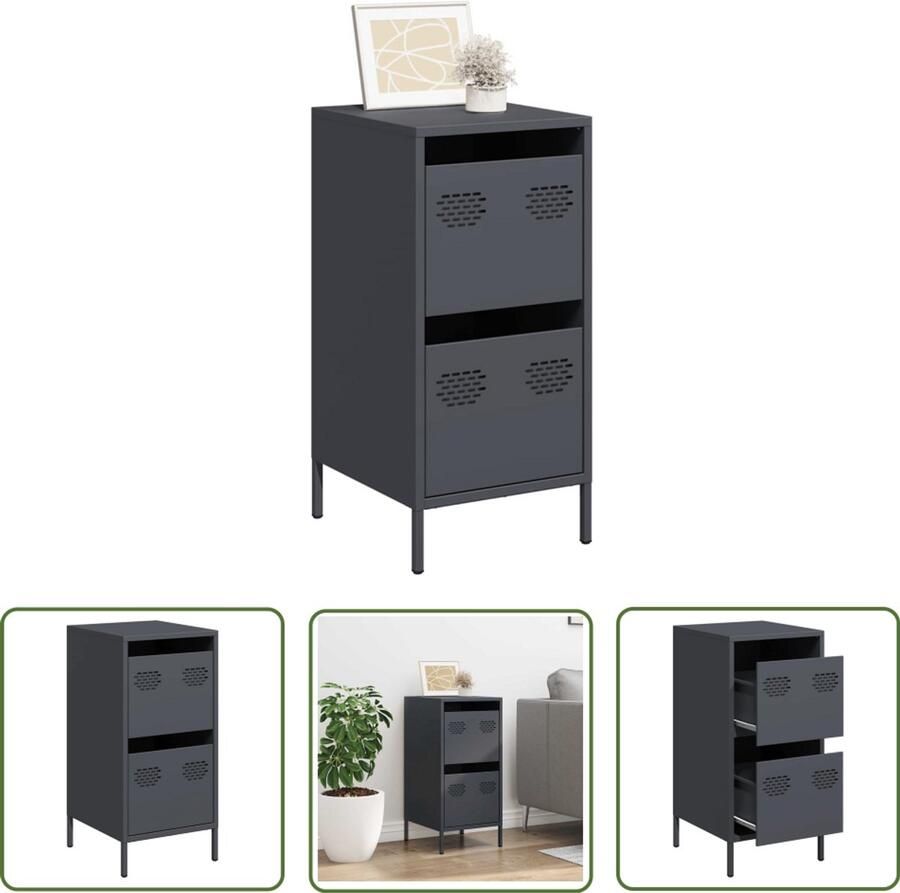 The Living Store Dressoir 35x39x73 5 cm koudgewalst staal antracietkleurig Dressoir Metalen Dressoir Industrieel Dressoir Opbergmeubel Salontafel