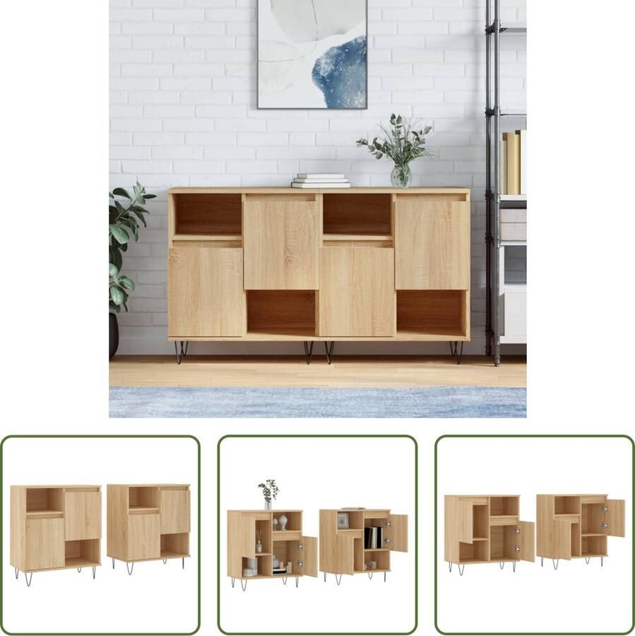 VidaXL Kasten Dressoir Dressoirs 2 st bewerkt hout sonoma eikenkleurig Salontafel Woonkamerdecoratie Houten Meubel