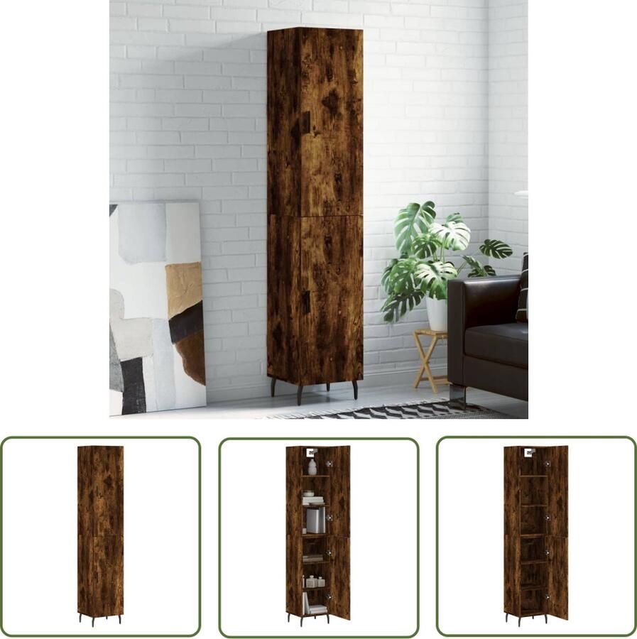 The Living Store Hoge kast 34 5x34x180 cm bewerkt hout gerookt eikenkleurig Hoge Kast Opbergkast Houten Kast Met Laden Bruine Kast - Foto 2