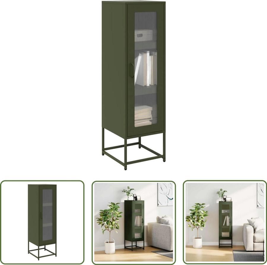 The Living Store Hoge kast 36x39x123 cm koudgewalst staal olijfgroen Hoge Kast Keukenopslag Staalkast Olijfgroene Kast Designkast
