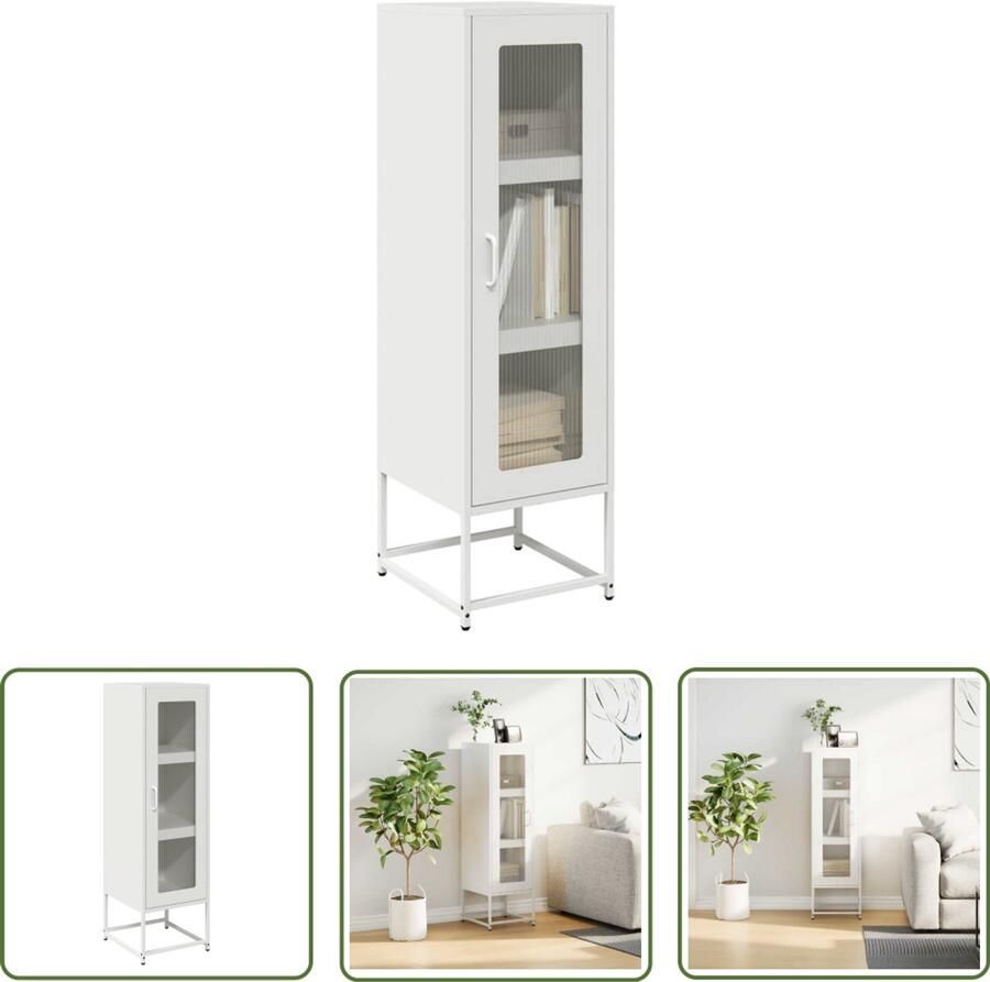 The Living Store Hoge kast 36x39x123 cm koudgewalst staal wit Hoge Kast Staalkast Opbergkast Keukenkast Salontafel