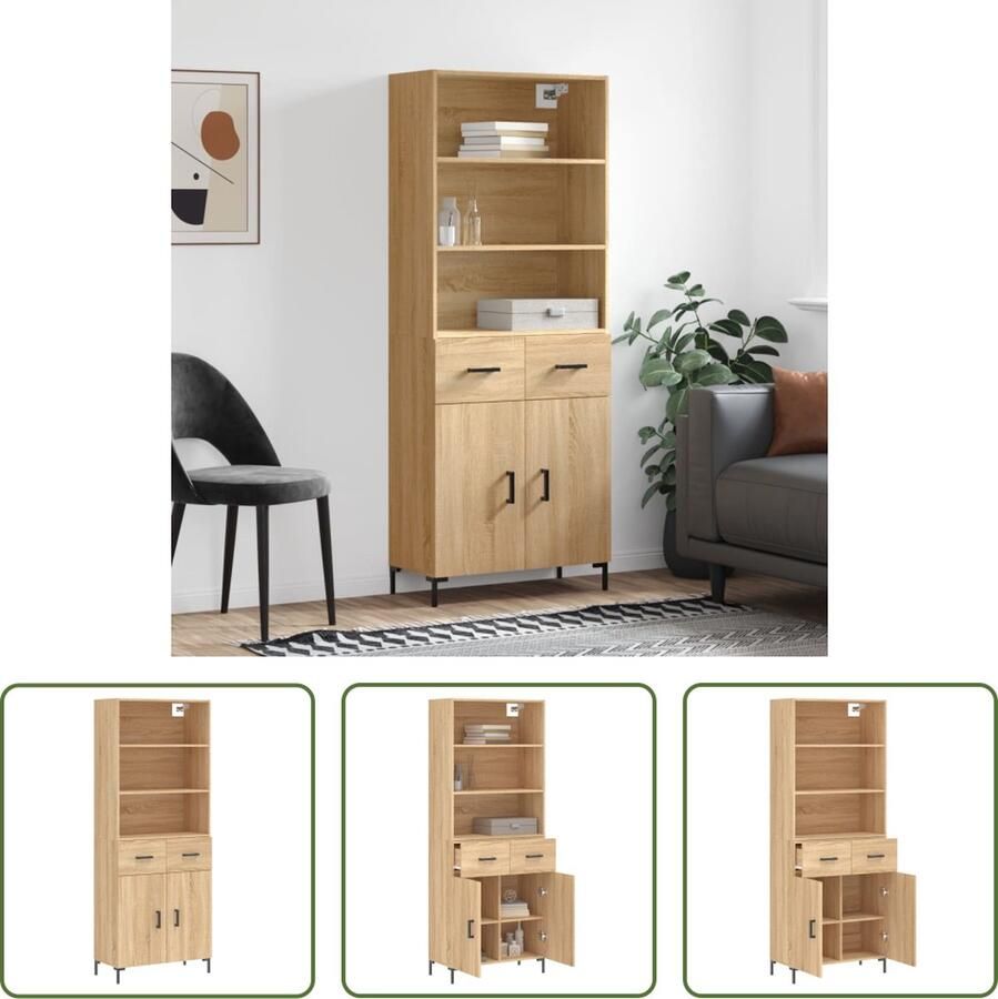 VidaXL Kasten Hoge Kast Hoge kast 69 5x34x180 cm bewerkt hout sonoma eikenkleurig Houten Kast Bruine Kast Sonoma Eiken