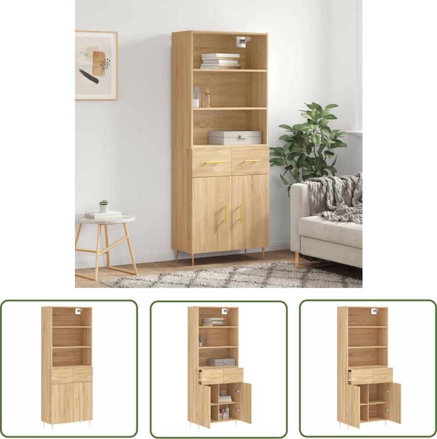 The Living Store Hoge kast 69 5x34x180 cm bewerkt hout sonoma eikenkleurig Hoge Kast Kasten Opslagoplossing Woonaccessoires Salontafel - Foto 3