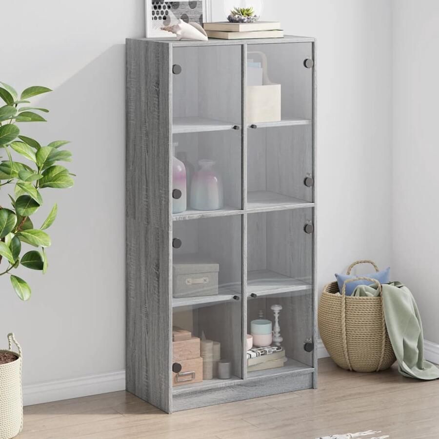 The Living Store Hoge kast met deuren 68x37x142 cm bewerkt hout grijs sonoma Hoge Kast Boekenkast Houten Kast Opbergkast Grijze Kast