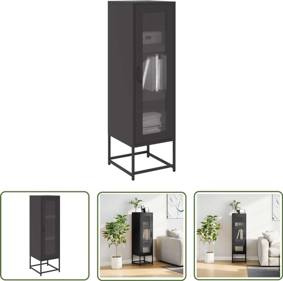 The Living Store Hoge kast 36x39x123 cm koudgewalst staal zwart Hoge Kast Opbergkast Keukenkast Entree Kast Gangkast