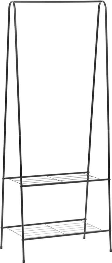 The Living Store Kledingrek Zwart 59 x 35 x 150 cm Met 2 schappen Kledingrek Kasten Wandplank Opbergkast Organisatie