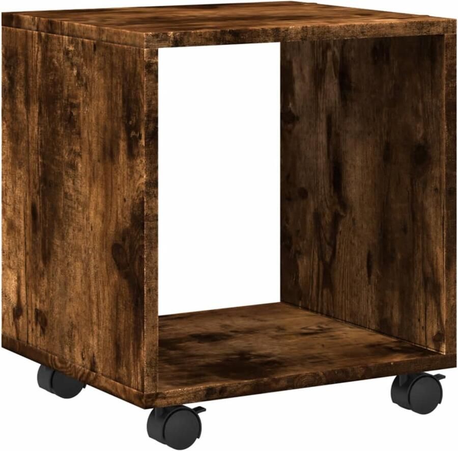 The Living Store Rolkast 37x33x42 5 cm bewerkt hout gerookt eikenkleurig Rolkast Houten Kast Bergruimte Keukenmeubilair Woonkamer Meubels