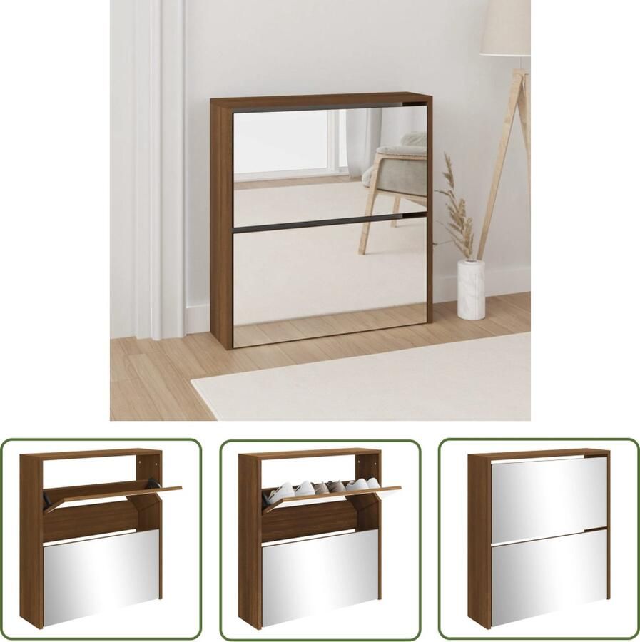 The Living Store Schoenenkast 2-laags Bruineiken 63 x 17 x 67 cm 2 pull-down lades Schoenenkast Kasten Voor Schoenen Bergruimte Schoenen Organisatie Schoenen Houten Schoenenkast - Foto 2