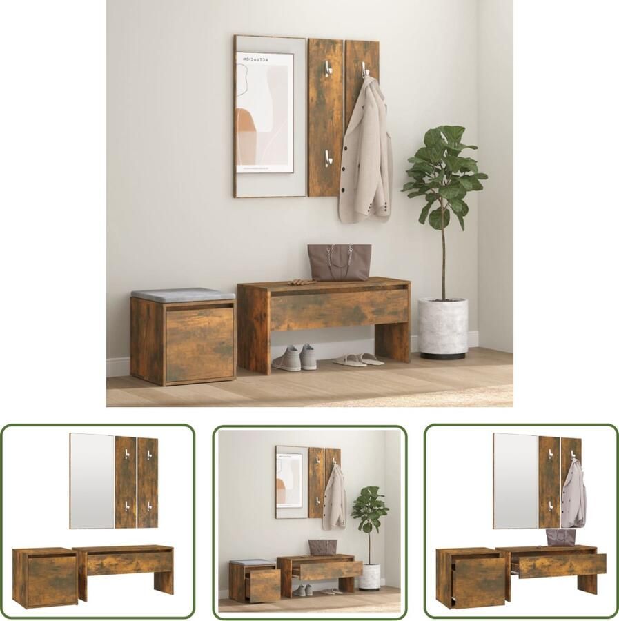 The Living Store Gangkastenset Gerookt eiken 80x30.5x40 cm Multifunctioneel Gangkast Kastenkast Hal Meubilair Houten Kast Bruine Kast - Foto 2