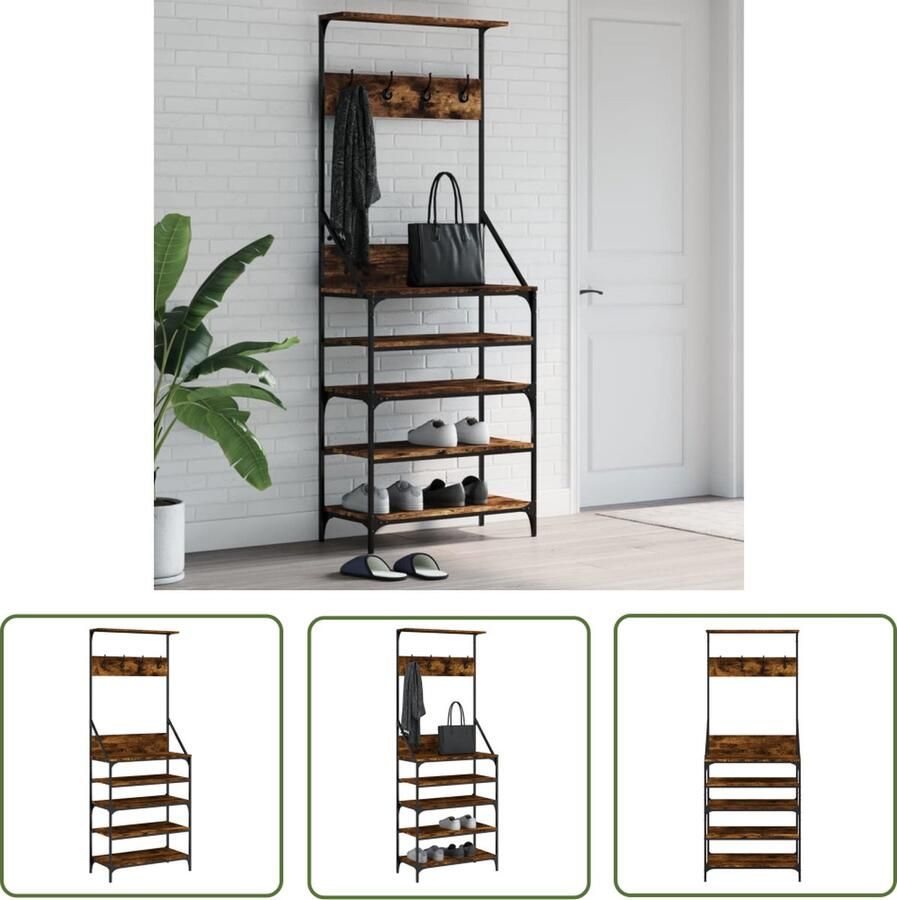 The Living Store Kledingrek Gerookt Eiken Opbergruimte 70 x 34 x 184 cm Duurzaam en Compact Kledingrek Kastenopstelling Garderobe Bergruimte Houten Kledingrek