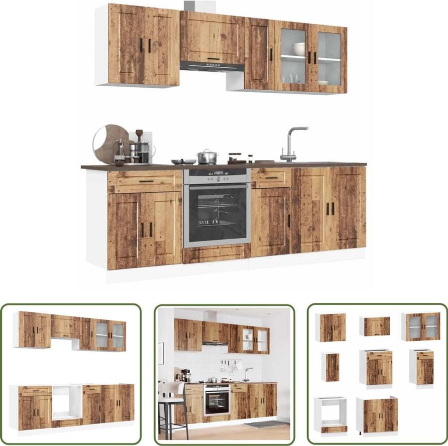 VidaXL Kastensets Keukenkasten 8-delige Keukenkastenset Kalmar bewerkt hout oud houtkleurig Houten Keukenkasten Vintage Keuken Keukenrenovatie
