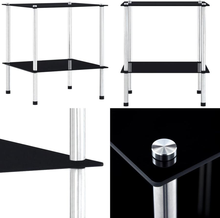 VidaXL Kastje 2-laags 40x40x47 cm gehard glas zwart Kastje Kastjes Boekenkast Boekenkasten