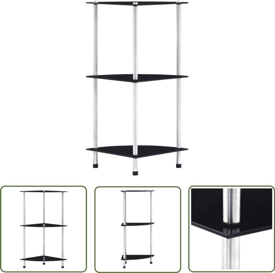 VidaXL Kastje 3-laags Gehard Glas 30x30x67 cm Zwart Vitrinekast Glazen Kast Displaykast Boekenkast Decoratieve Kast Zwarte Kast Moderne Kast Minimalistisch Design Interieurdecoratie Opbergruimte