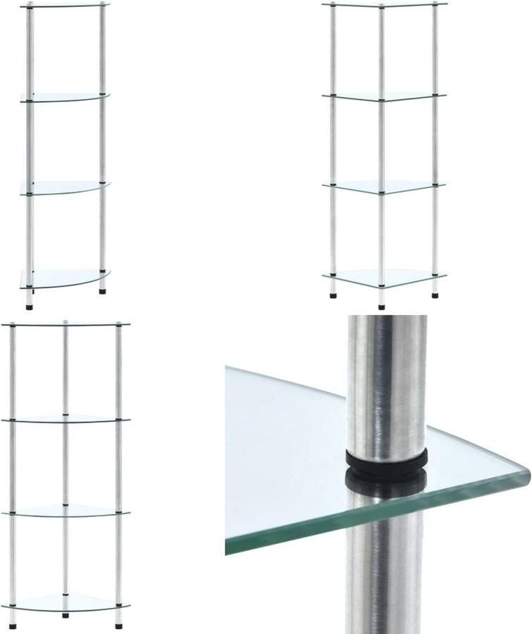 VidaXL Kastje 4-laags 30x30x100 cm gehard glas transparant Kastje Kastjes Boekenkast Boekenkasten
