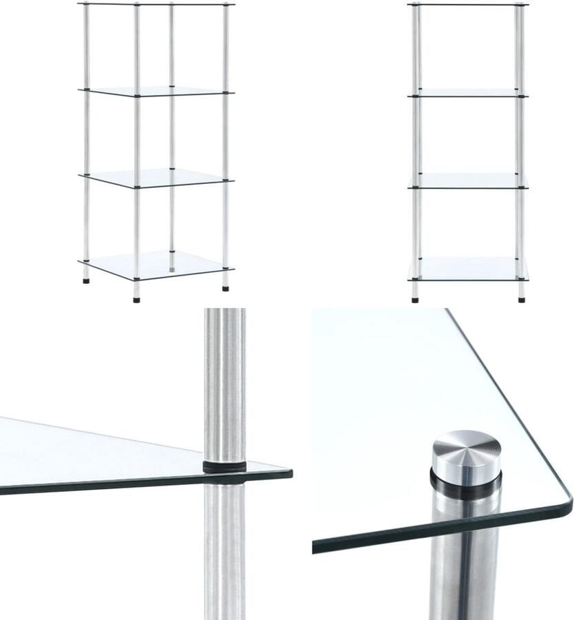 VidaXL Kastje 4-laags 40x40x100 cm gehard glas transparant Kastje Kastjes Boekenkast Boekenkasten