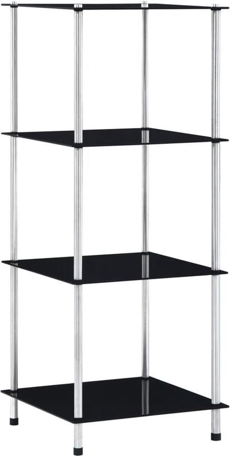 VidaXL Kastje 4-Lagen Zwart Gehard Glas Vitrinekast Glazen Kast Displaykast Boekenkast Decoratieve Kast Opslagkast Zwarte Kast Moderne Kast Minimalistische Kast