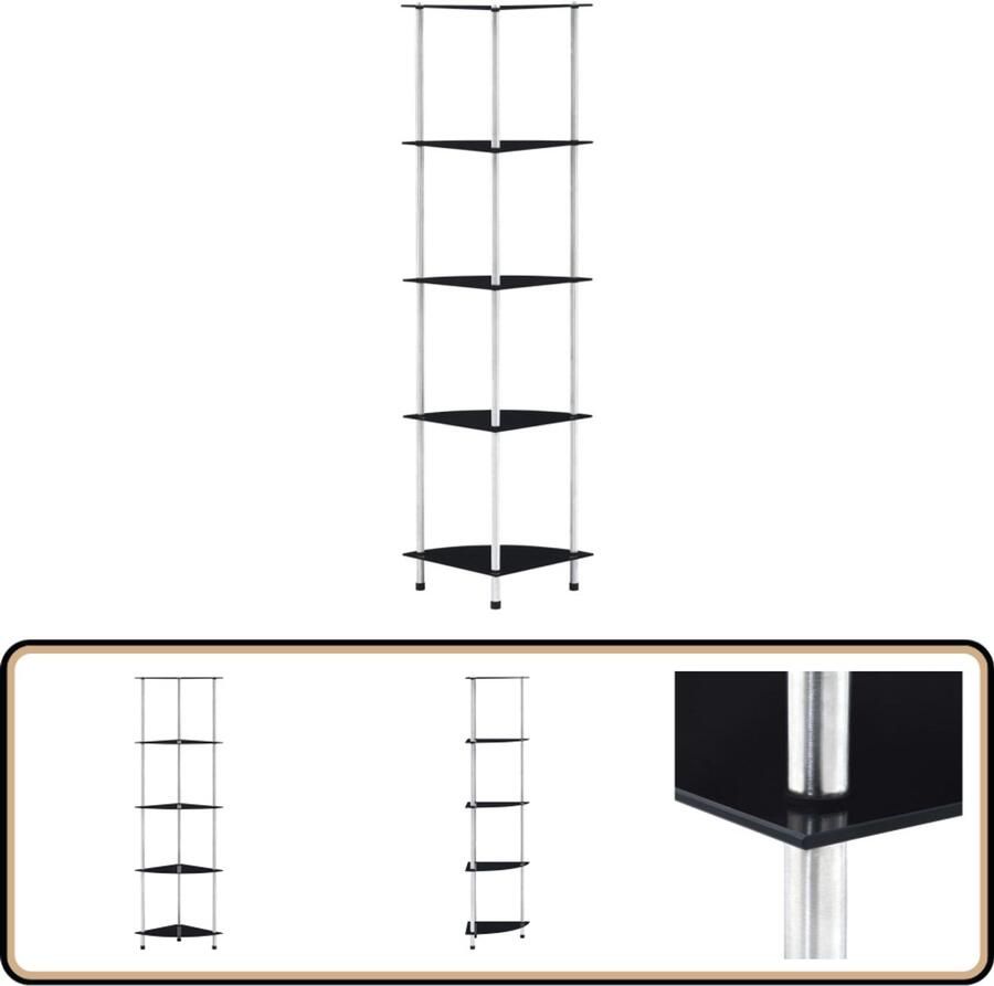 VidaXL Kastje 5-laags Gehard Glas Zwart Vitrinekast Glazen Kast Displaykast Boekenkast Decoratief Item
