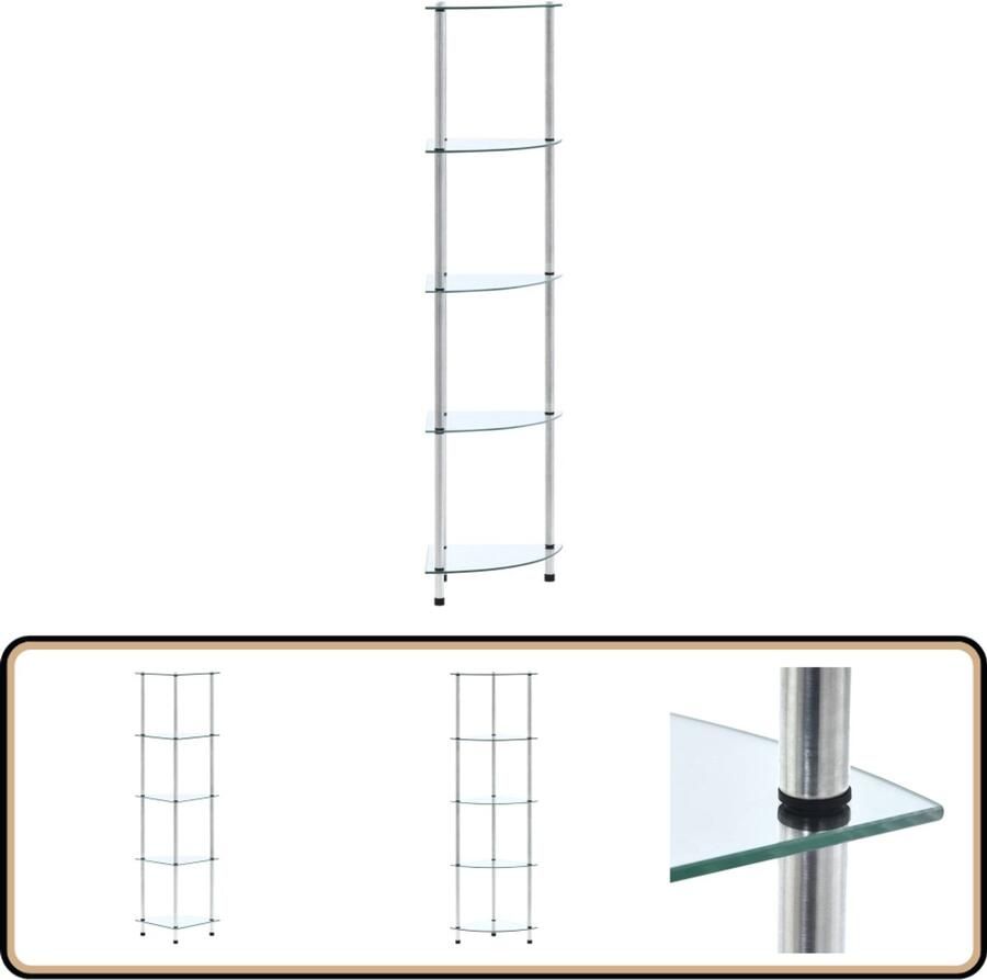 VidaXL Kastje 5 lagen Gehard glas Transparant Vitrinekast Glazen Kast Displaykast Boekenkast Decoratief Item
