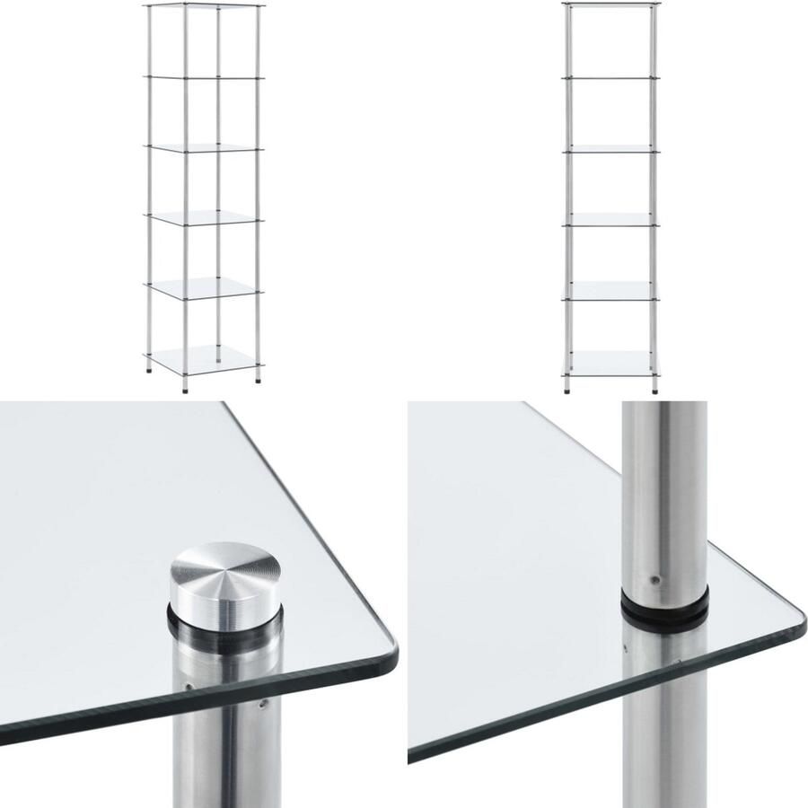 VidaXL Kastje 6-laags 40x40x160 cm gehard glas transparant Kastje Kastjes Boekenkast Boekenkasten
