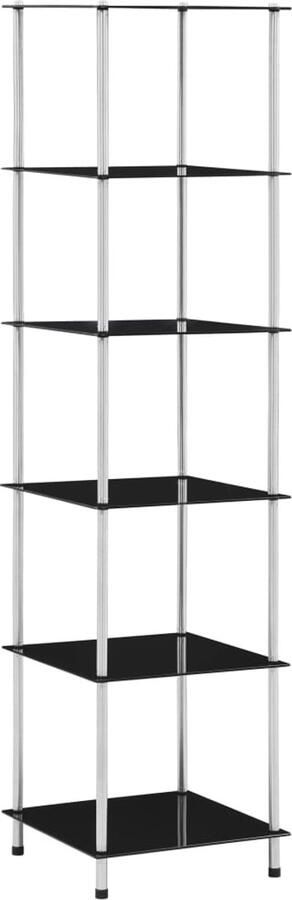 VidaXL Kastje 6-laags Zwart Gehard Glas 160 cm Vitrinekast Displaykast Boekenkast Opslagkast Interieurdecoratie Woonaccessoires Zwarte Kast Moderne Kast Industriële Kast