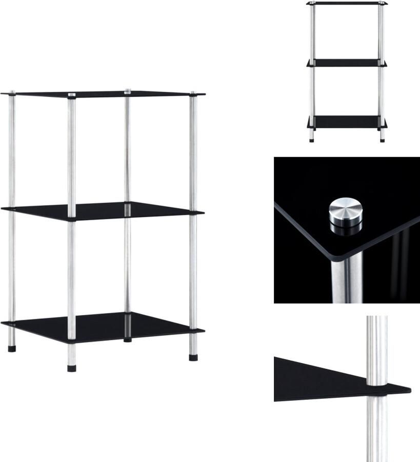 VidaXL Kastje Kastjes Boekenkast Boekenkasten Kastje 3-laags 40x40x67 cm gehard glas zwart