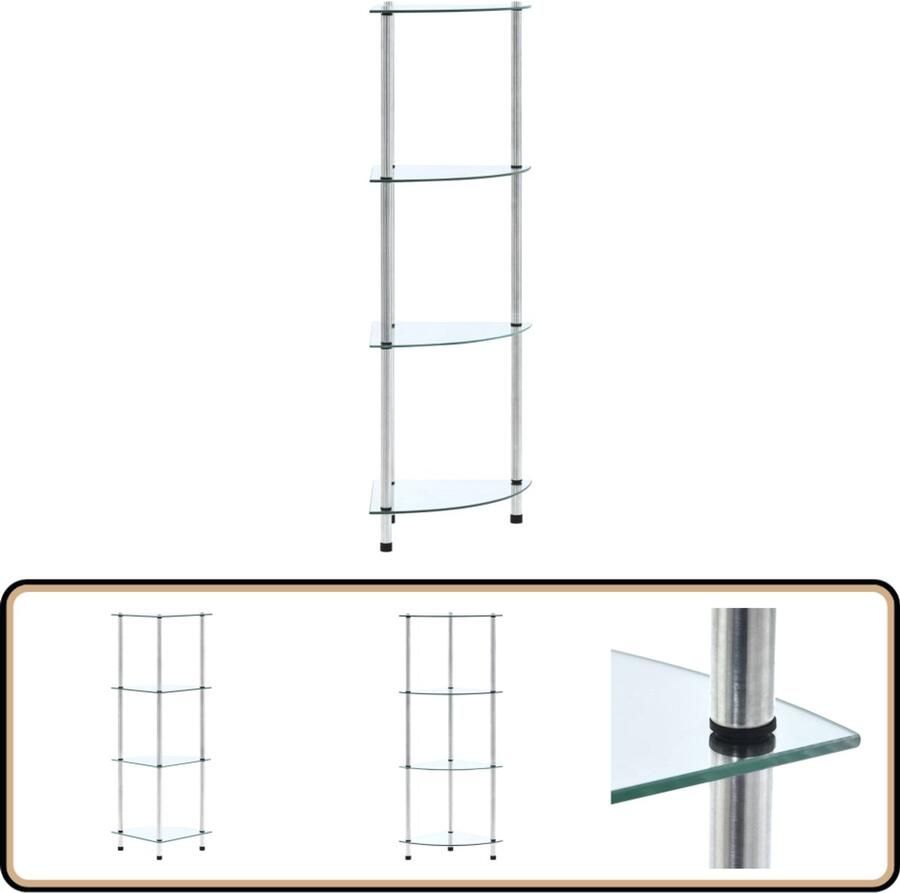 VidaXL Kastje 4-laags Transparant Glas 30x30x100cm Vitrinekast Glazen Kast Opbergkast Displaycase Tv Stand Room Divider Livingroom Furniture Home Storage