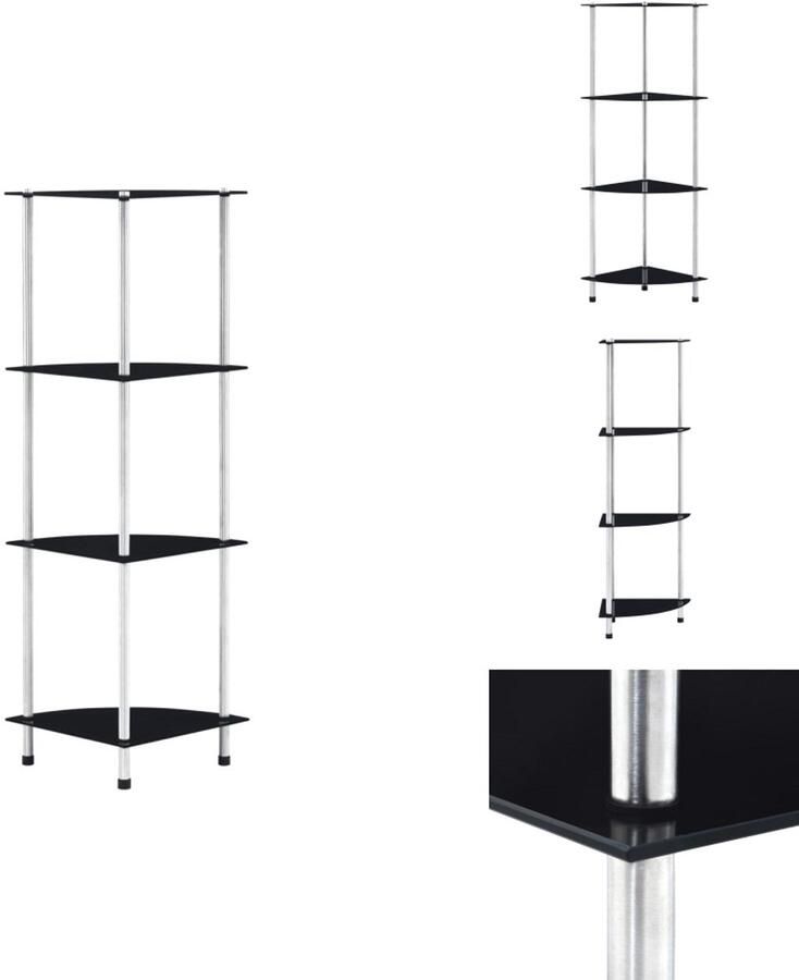 VidaXL Kastje Kastjes Boekenkast Boekenkasten Kastje 4-laags 30x30x100 cm gehard glas zwart