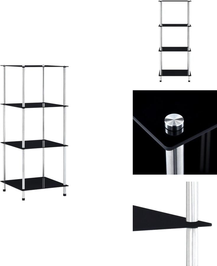 VidaXL Kastje Kastjes Boekenkast Boekenkasten Kastje 4-laags 40x40x100 cm gehard glas zwart