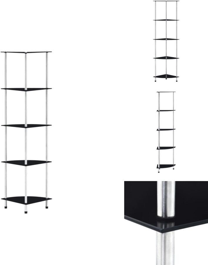 VidaXL Kastje Kastjes Boekenkast Boekenkasten Kastje 5-laags 30x30x130 cm gehard glas zwart