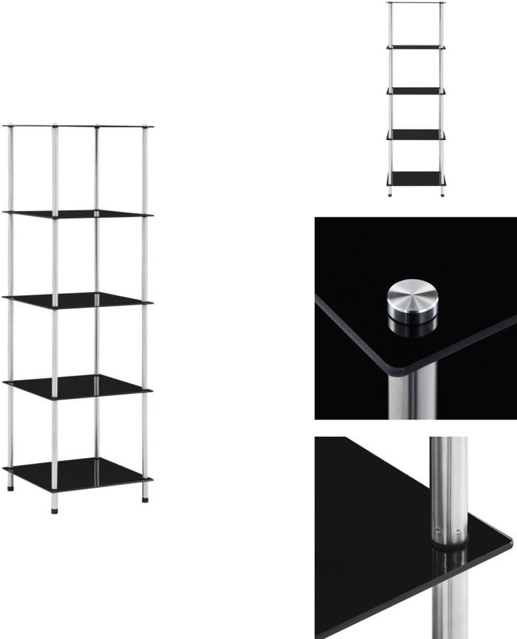 VidaXL Kastje Kastjes Boekenkast Boekenkasten Kastje 5-laags 40x40x130 cm gehard glas zwart