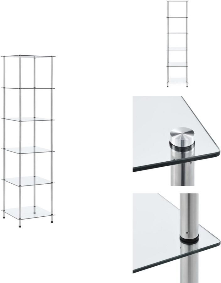 VidaXL Kastje Kastjes Boekenkast Boekenkasten Kastje 6-laags 40x40x160 cm gehard glas transparant