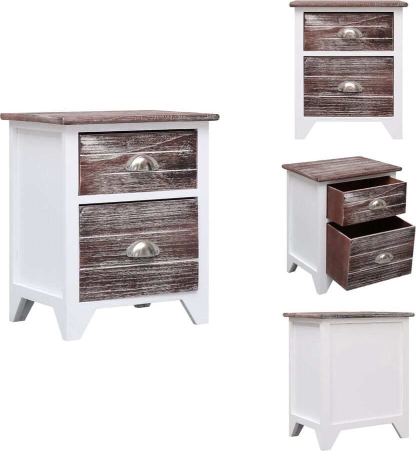 VidaXL Kastje Kastjes Nachtkastje Nachttafel Nachtkastje 38x28x45 cm paulowniahout bruin en wit