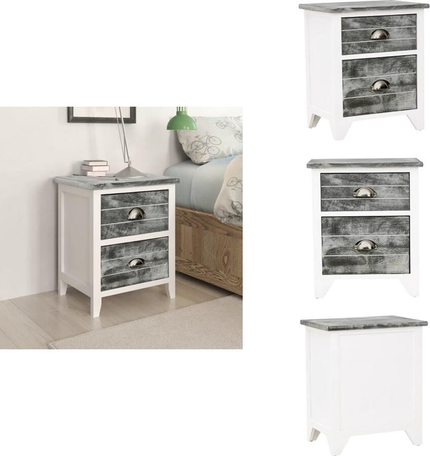 VidaXL Kastje Kastjes Nachtkastje Nachttafel Nachtkastje 38x28x45 cm paulowniahout grijs en wit