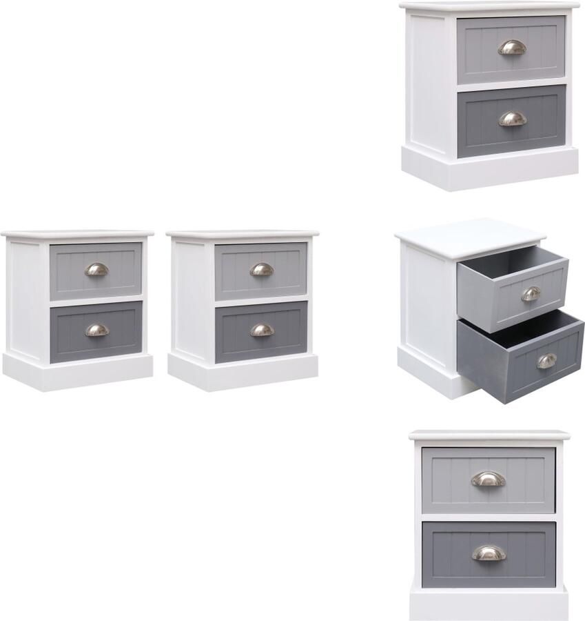 VidaXL Kastje Kastjes Nachtkastje Nachttafel Nachtkastjes 2 st 38x28x45 cm paulowniahout grijs