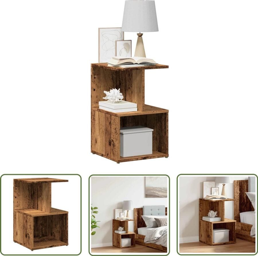 The Living Store Nachtkastje 35x35x55 cm bewerkt hout oud houtkleurig Nachtaandachtjes Kastje Dressoir Houten Nachttafel Vintage Meubilair