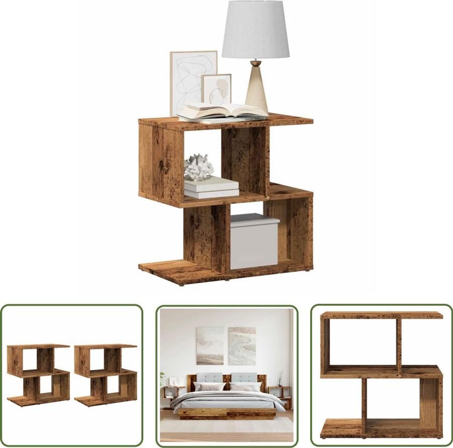 The Living Store Nachtkastjes 2 st 50x30x51 5 cm bewerkt hout oud houtkleurig Nachtkast Kastje Nachtkastjes Houten Nachtstand Vintage Meubel