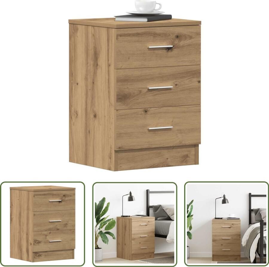 The Living Store Nachtkastje 38x35x55 cm bewerkt hout artisanaal eikenkleur Nachtkastje Kastje Slaapkamer Houten Meubilair Opbergruimte