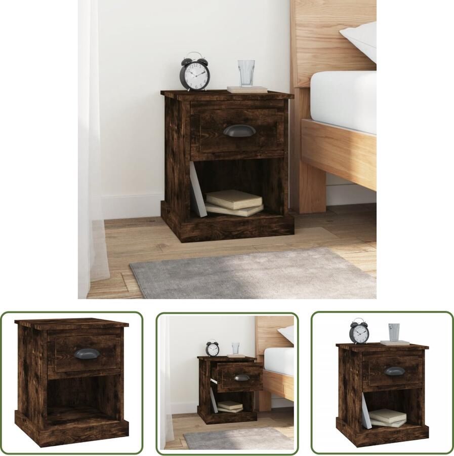 The Living Store Nachtkastje Gerookt eiken 39 x 39 x 47.5 cm Duurzaam materiaal Nachtkastje Kastje Bedkast Houten Kast Bruine Kast - Foto 2