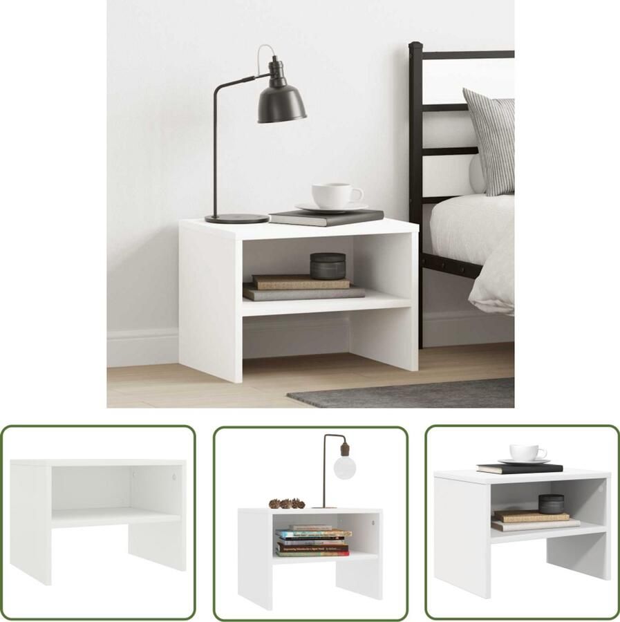 The Living Store Nachtkastje 40x30x30 cm bewerkt hout wit Nachtkastje Kastje Meubilair Houten Kast Designmeubel - Foto 2