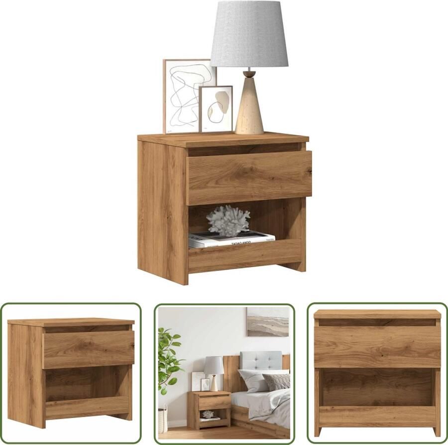 The Living Store Nachtkastje 40x30x39 cm bewerkt hout artisanaal eikenkleur Nachtkastje Kastje Salontafel Houten Meubilair Eiken Kleur