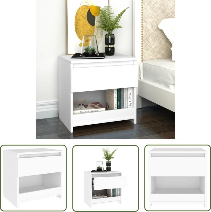 The Living Store Nachtkastje Bewerkt Hout 40x30x39 cm Wit Nachtkastje Kastje Meubilair Slaapkamers Decoratie - Foto 2