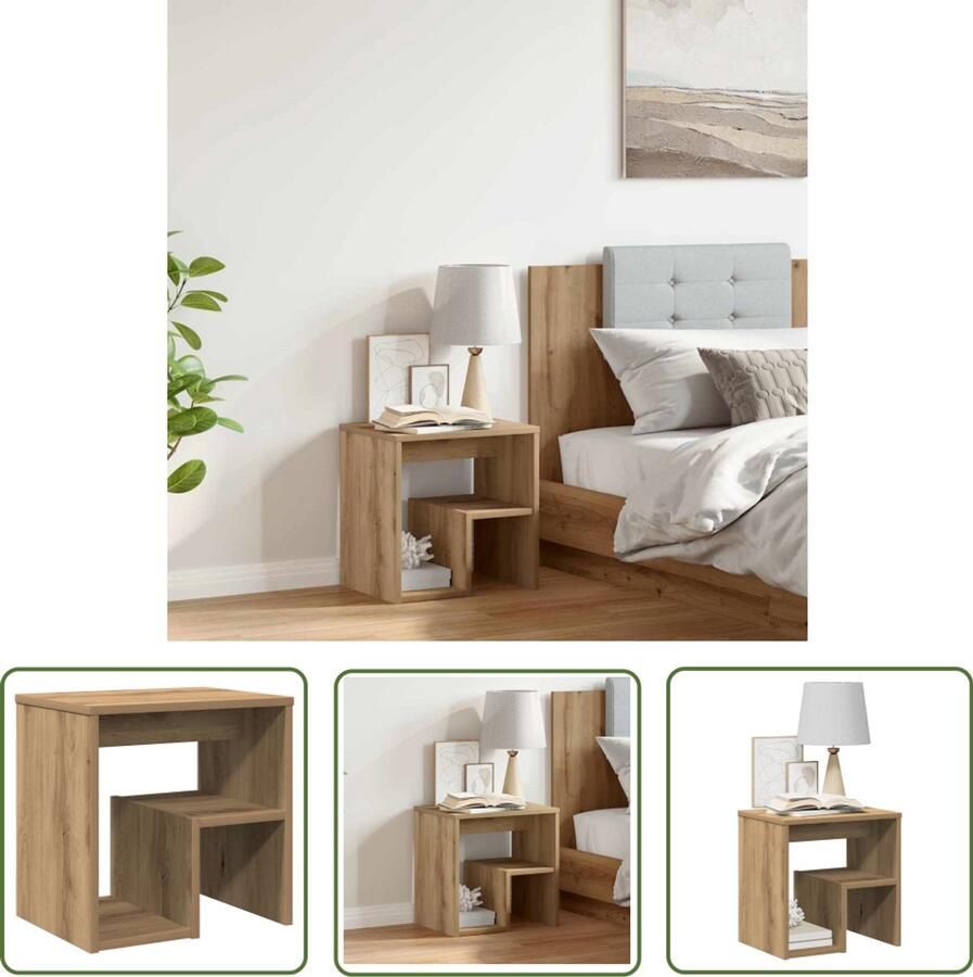 The Living Store Nachtkastje 40x30x40 cm bewerkt hout artisanaal eikenkleurig Nachtkastje Kastje Salontafel Houten Meubilair Eiken Kleur