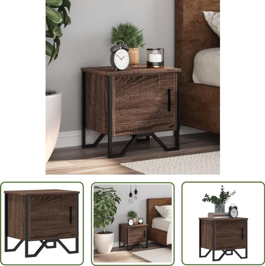 The Living Store Nachtkastje 40x30x40 cm bewerkt hout bruin eikenkleur Nachtkastje Kastje Nachtlamp Slaapkamervlooring Houten Meubilair