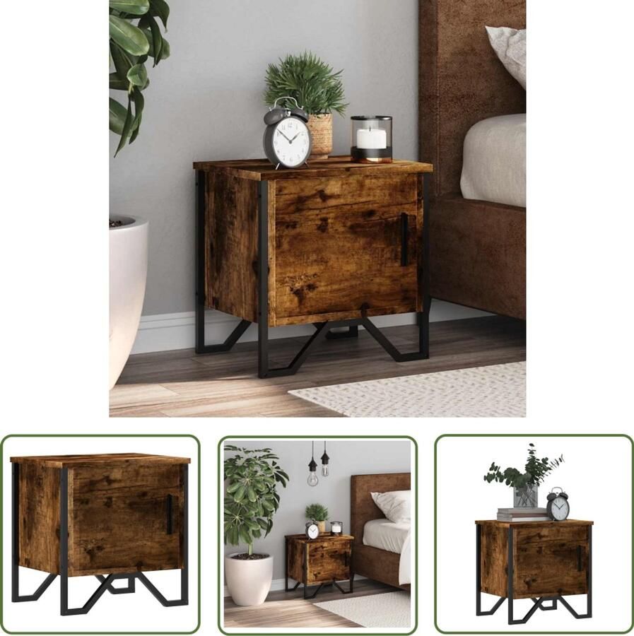 The Living Store Nachtkastje 40x30x40 cm bewerkt hout gerookt eikenkleurig Nachtkastje Kastje Kamerdecoratie Houten Meubel Vintage Design