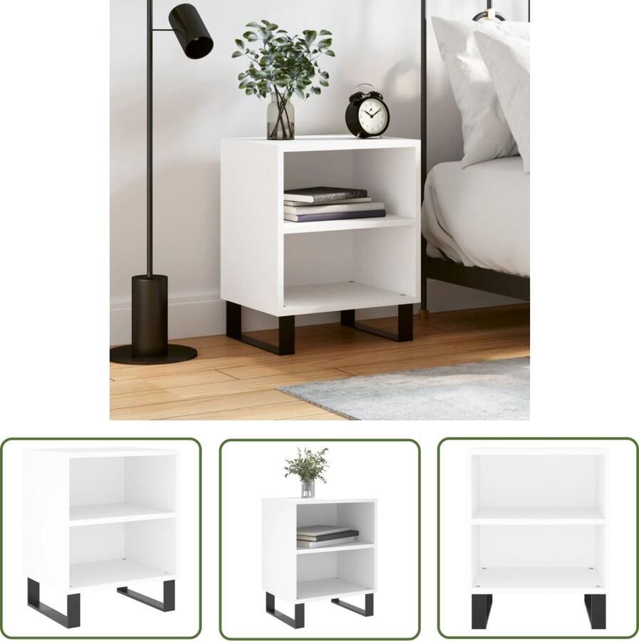 The Living Store Nachtkastje Elegant Meubelen Afmetingen- 40 x 30 x 50 cm Kleur- wit Materiaal- bewerkt hout en ijzer Montage vereist Nachtkastje Kastje Slaapkamervloerisdecoratie Slaapkamerspullen Houten Nachtkastje - Foto 2