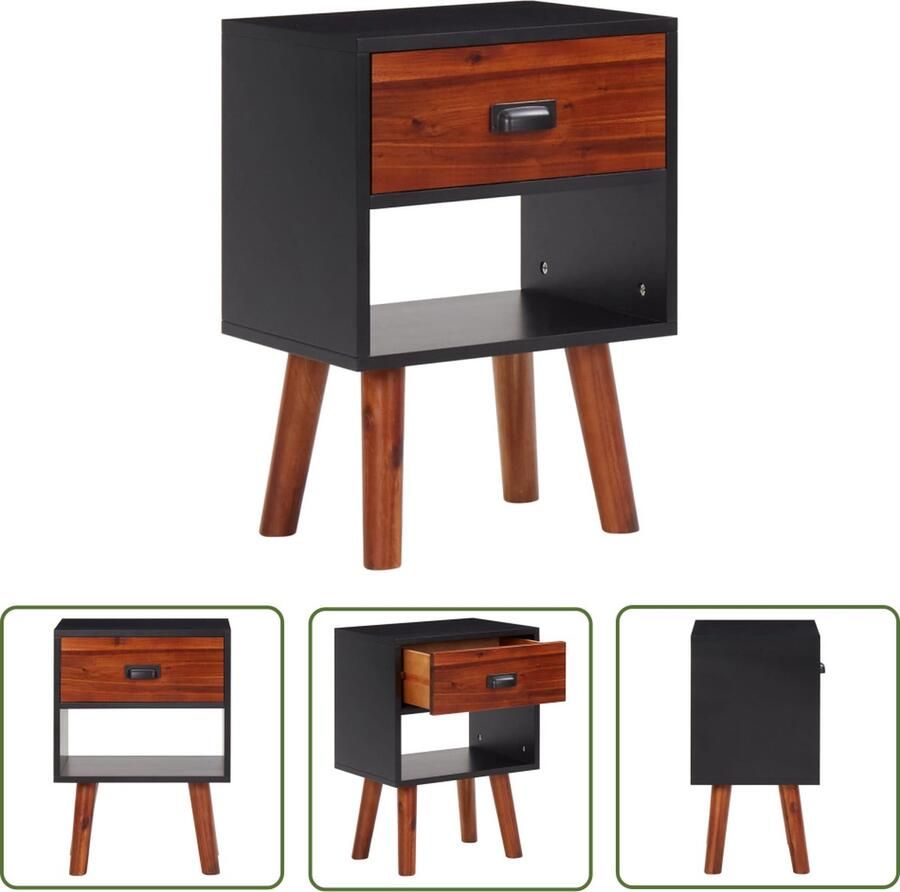 The Living Store Nachtkastje Acaciahout en MDF 40x30x57 cm Met lade Nachtkastje Kastje Slaapkamers Meubilair Acacia Hout - Foto 2