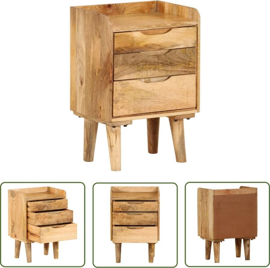 The Living Store Nachtkastje Retrostijl Massief mangohout 40x30x59.5cm Met 3 lades Nachtkastje Kastje Retro Nachtlamp Vintage Kamermeubel Mango Wood Furniture - Foto 2
