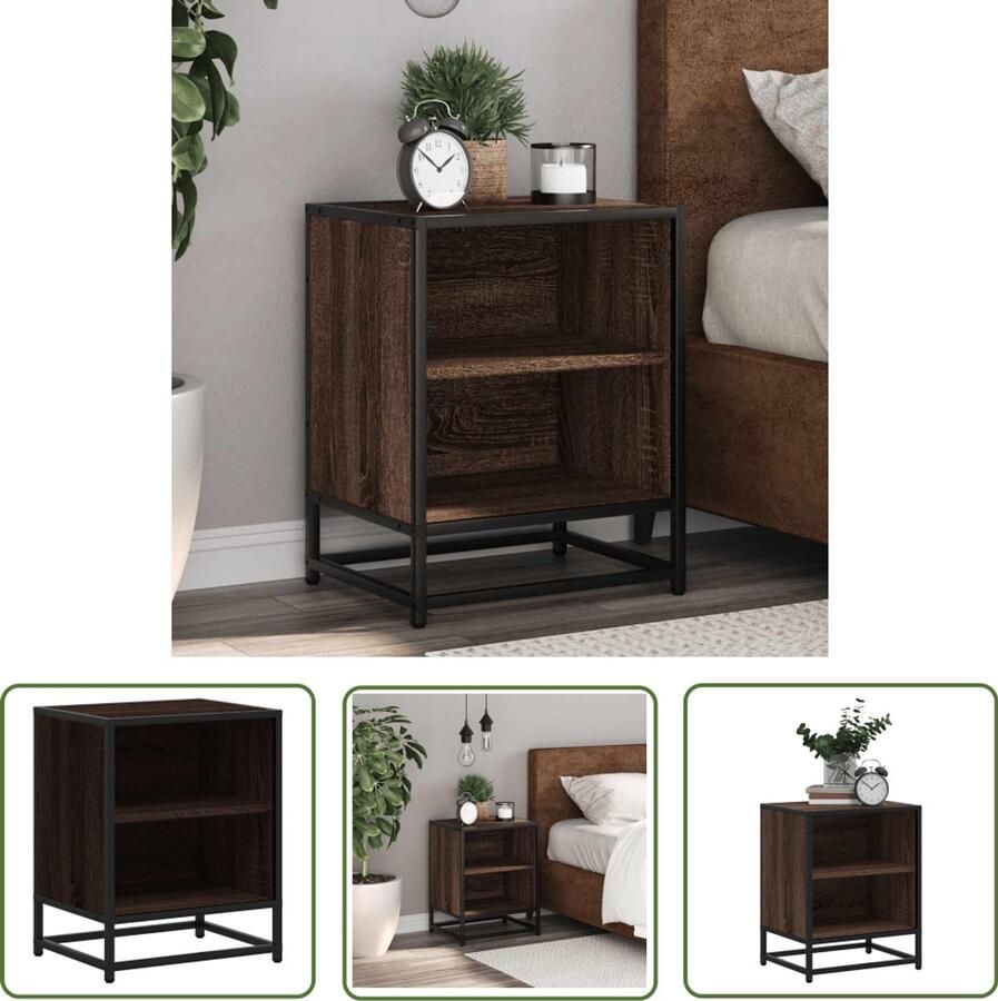 VidaXL Nachtkastje 40x31x50 cm bewerkt hout en metaal bruin eikenkleur Nachtkastje Kastje Slaapkamervloerisdecoratie Houten Nachttafel Metalen Nachtkastje