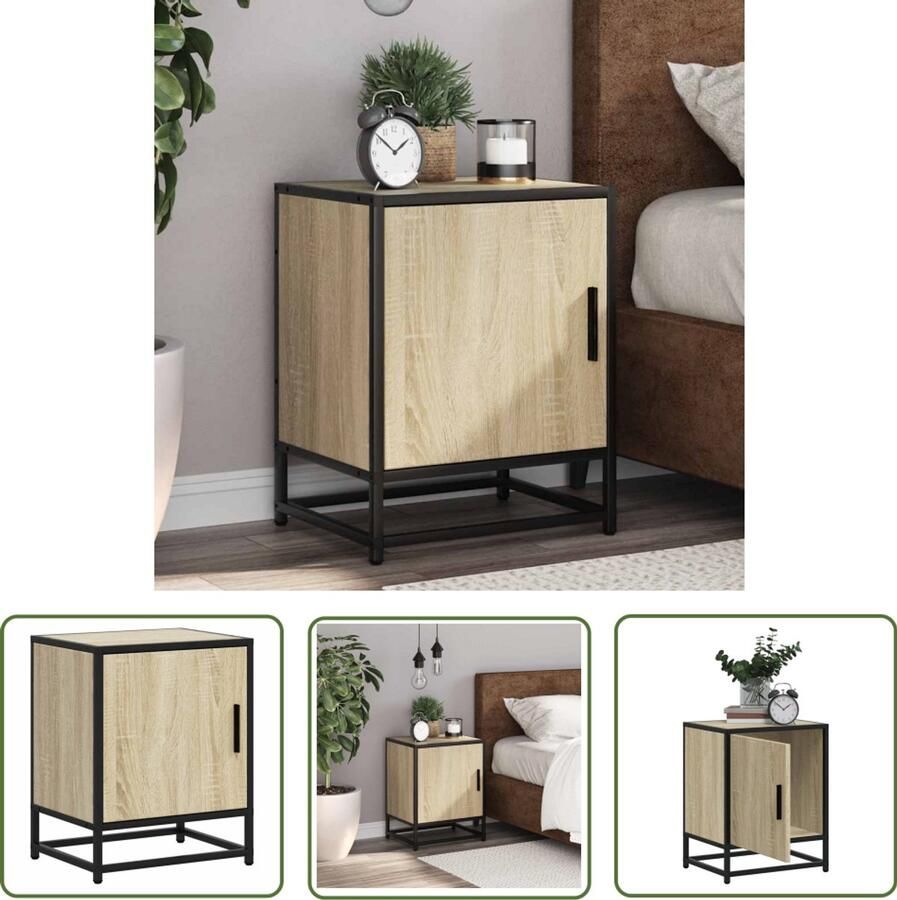 The Living Store Nachtkastje 40x31x50 cm bewerkt hout en metaal sonoma eiken Nachtkastje Kastje Salontafel Houten Nachtlamp Woonaccessoires